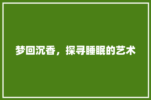 梦回沉香，探寻睡眠的艺术