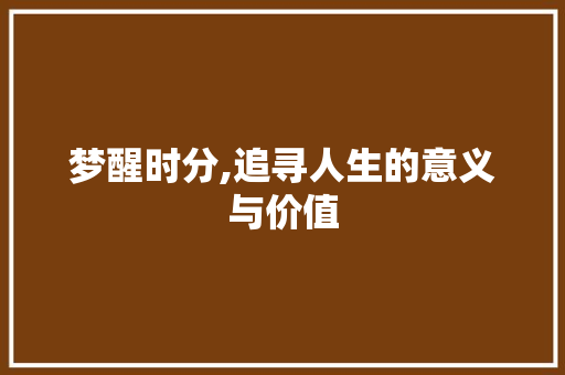 梦醒时分,追寻人生的意义与价值