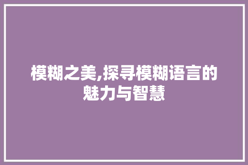 模糊之美,探寻模糊语言的魅力与智慧
