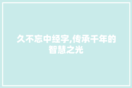 久不忘中经字,传承千年的智慧之光