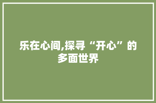 乐在心间,探寻“开心”的多面世界
