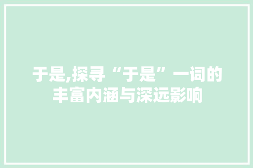 于是,探寻“于是”一词的丰富内涵与深远影响