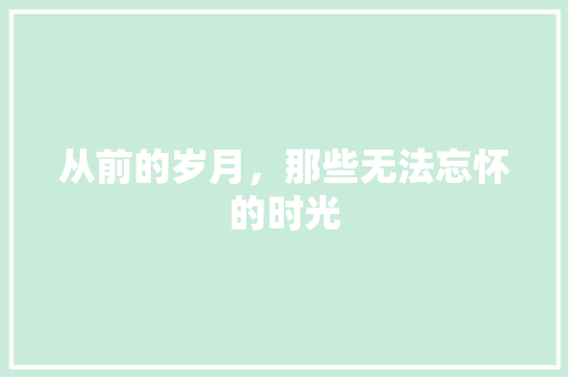 从前的岁月，那些无法忘怀的时光