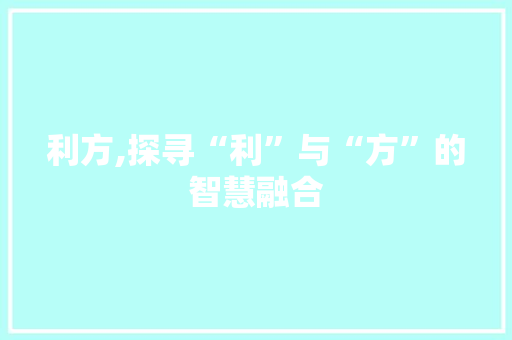利方,探寻“利”与“方”的智慧融合