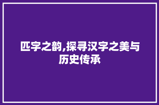 匹字之韵,探寻汉字之美与历史传承