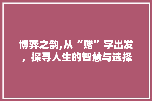 博弈之韵,从“赌”字出发，探寻人生的智慧与选择