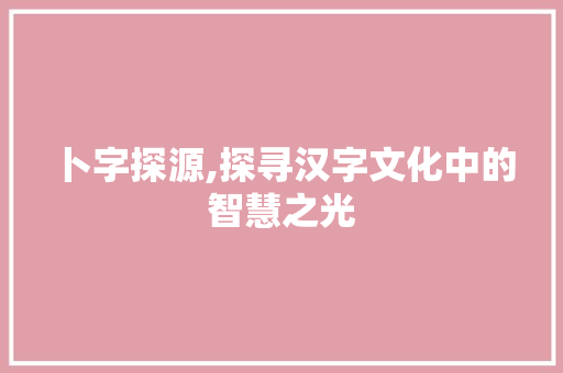 卜字探源,探寻汉字文化中的智慧之光