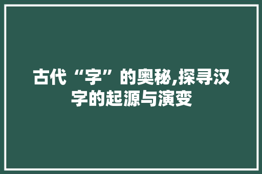 古代“字”的奥秘,探寻汉字的起源与演变