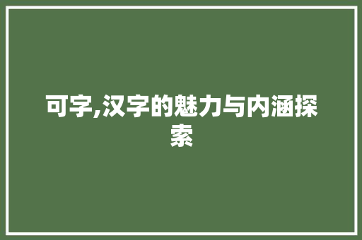 可字,汉字的魅力与内涵探索
