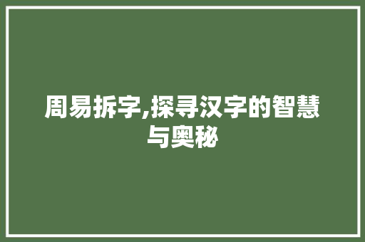 周易拆字,探寻汉字的智慧与奥秘