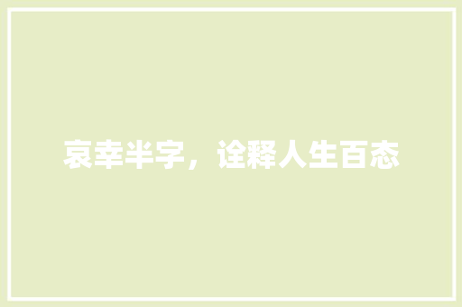 哀幸半字，诠释人生百态