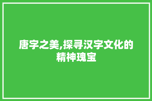 唐字之美,探寻汉字文化的精神瑰宝