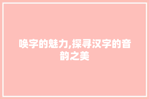 唤字的魅力,探寻汉字的音韵之美