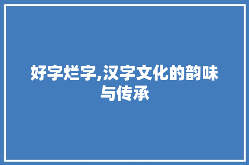 好字烂字,汉字文化的韵味与传承