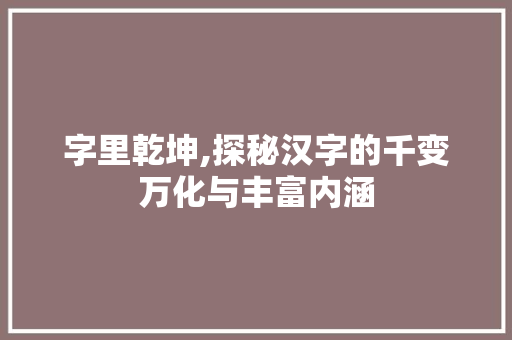 字里乾坤,探秘汉字的千变万化与丰富内涵
