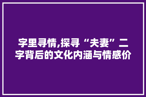 字里寻情,探寻“夫妻”二字背后的文化内涵与情感价值