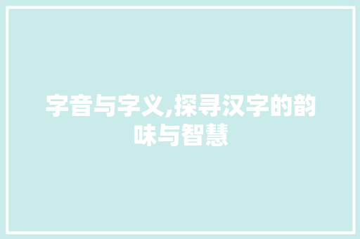 字音与字义,探寻汉字的韵味与智慧