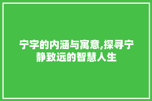 宁字的内涵与寓意,探寻宁静致远的智慧人生