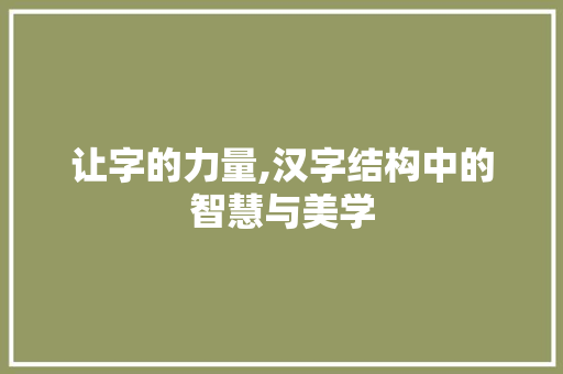 让字的力量,汉字结构中的智慧与美学