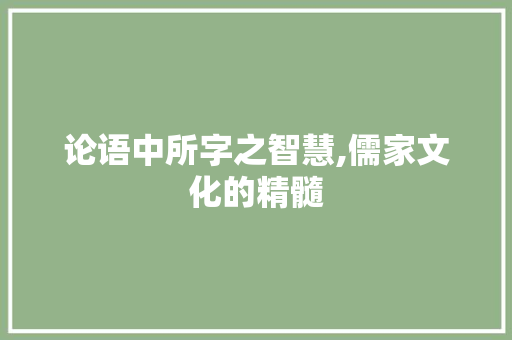 论语中所字之智慧,儒家文化的精髓
