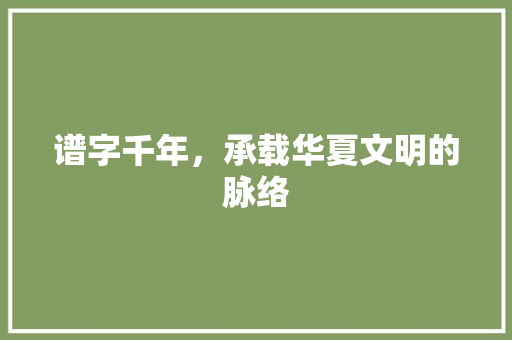 谱字千年，承载华夏文明的脉络
