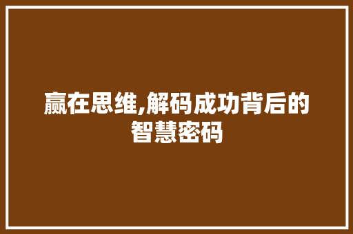 赢在思维,解码成功背后的智慧密码