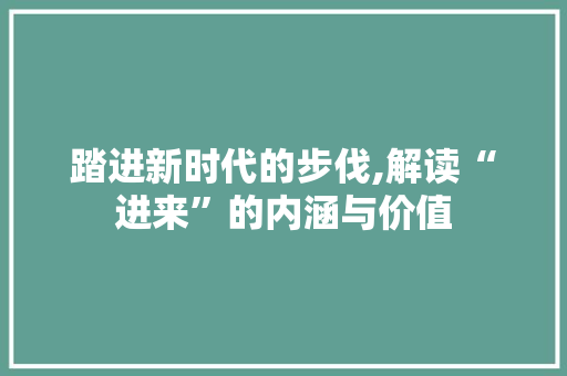 踏进新时代的步伐,解读“进来”的内涵与价值