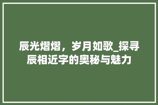 辰光熠熠，岁月如歌_探寻辰相近字的奥秘与魅力