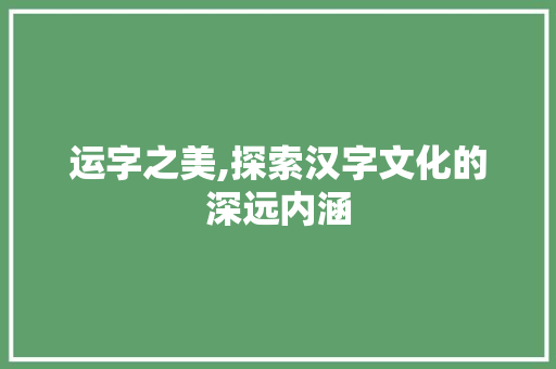 运字之美,探索汉字文化的深远内涵