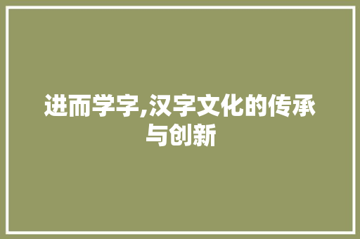 进而学字,汉字文化的传承与创新