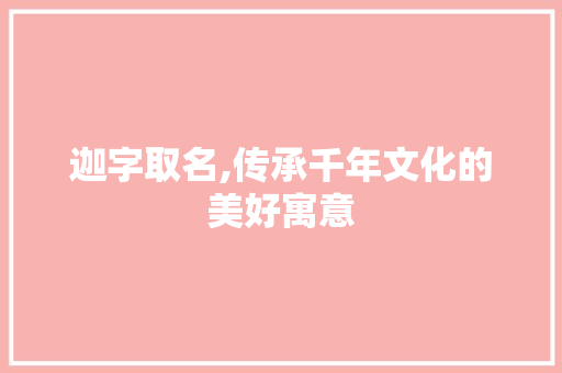 迦字取名,传承千年文化的美好寓意
