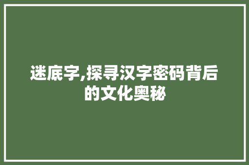 迷底字,探寻汉字密码背后的文化奥秘