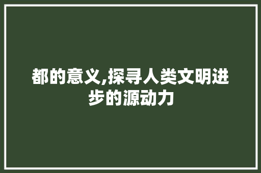 都的意义,探寻人类文明进步的源动力