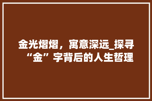 金光熠熠，寓意深远_探寻“金”字背后的人生哲理