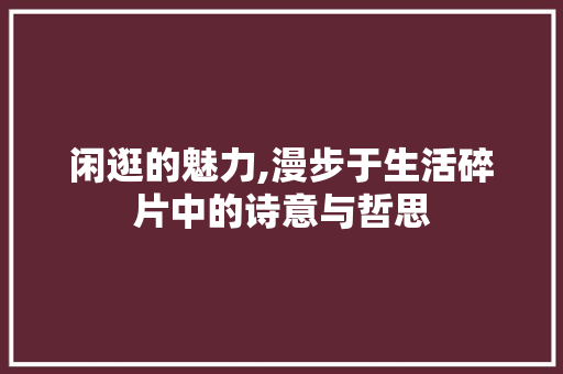 闲逛的魅力,漫步于生活碎片中的诗意与哲思