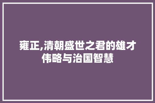雍正,清朝盛世之君的雄才伟略与治国智慧