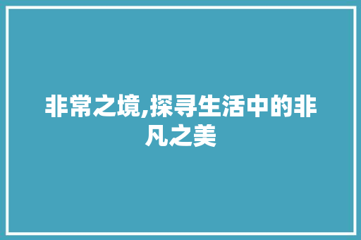 非常之境,探寻生活中的非凡之美