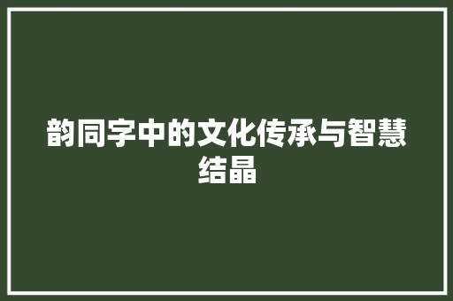 韵同字中的文化传承与智慧结晶