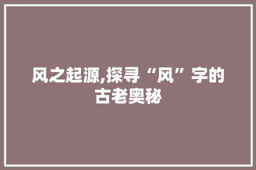 风之起源,探寻“风”字的古老奥秘