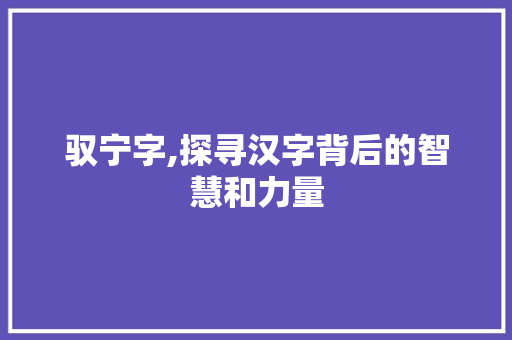 驭宁字,探寻汉字背后的智慧和力量