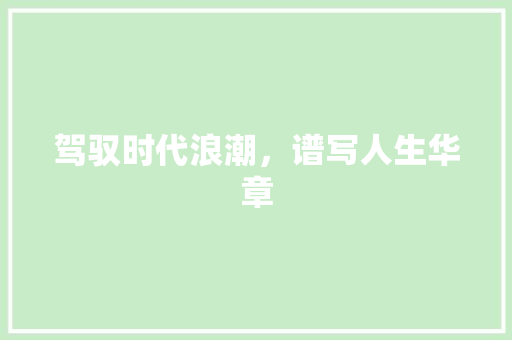 驾驭时代浪潮，谱写人生华章