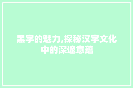 黑字的魅力,探秘汉字文化中的深邃意蕴