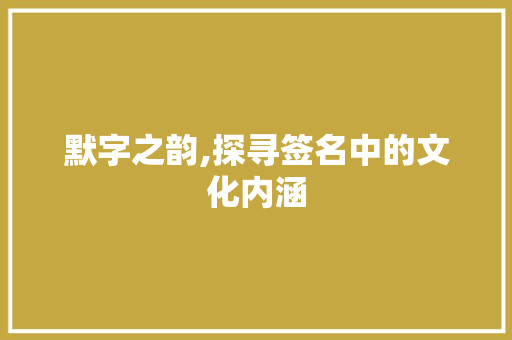 默字之韵,探寻签名中的文化内涵