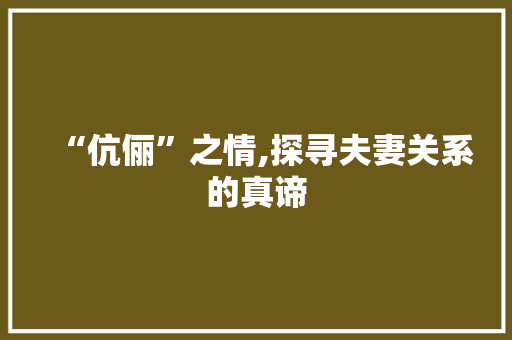 “伉俪”之情,探寻夫妻关系的真谛