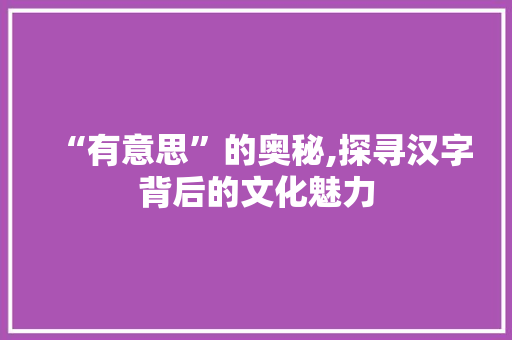 “有意思”的奥秘,探寻汉字背后的文化魅力