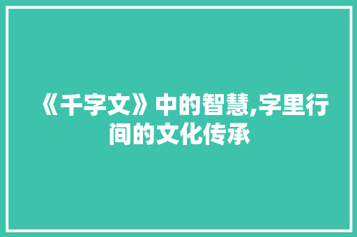 《千字文》中的智慧,字里行间的文化传承