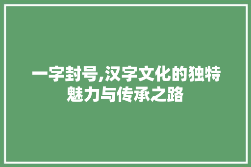 一字封号,汉字文化的独特魅力与传承之路