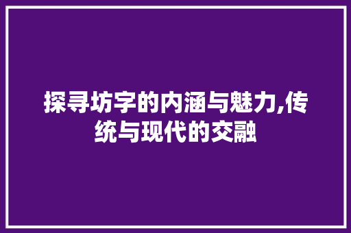 探寻坊字的内涵与魅力,传统与现代的交融