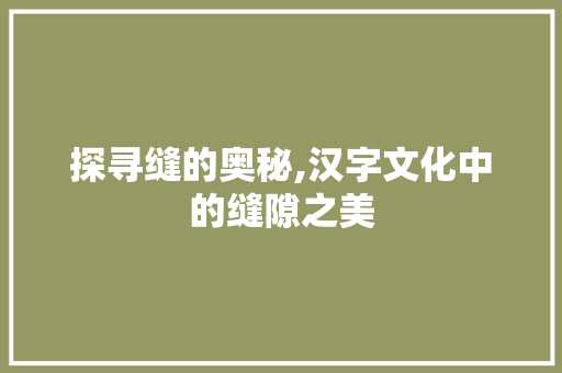 探寻缝的奥秘,汉字文化中的缝隙之美
