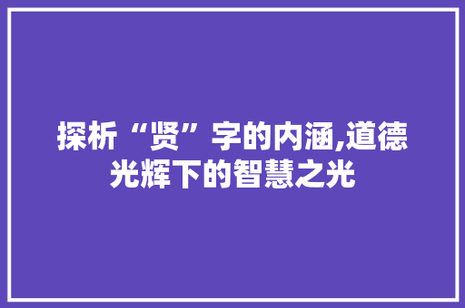 探析“贤”字的内涵,道德光辉下的智慧之光